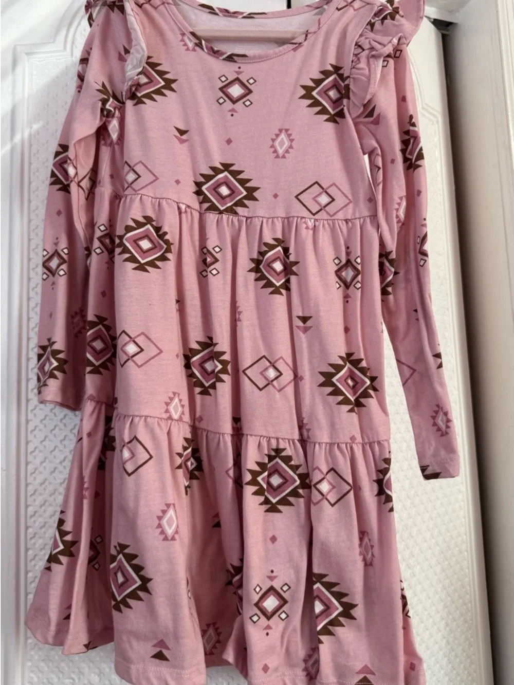 The Children's Place Pink Aztec-Print Tiered Long Sleeve Dress - Picture 1 of 1